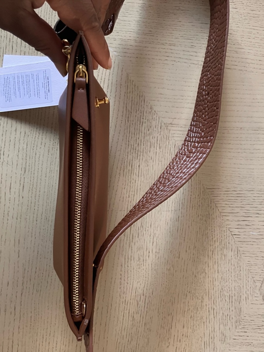 Senreve Poema Cognac Faux Leather Bag with Detachable Croc-Textured Strap - Picture 5 of 7